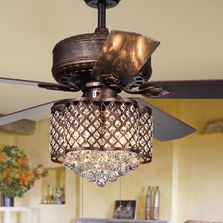 Proshta 3-light Crystal 5-blade Rustic Bronze Ceiling Fan