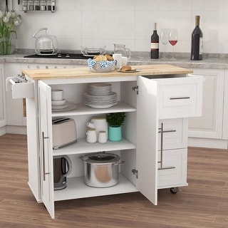 Kitchen Island with Spice Rack,Towel Rack and Extensible Table Top