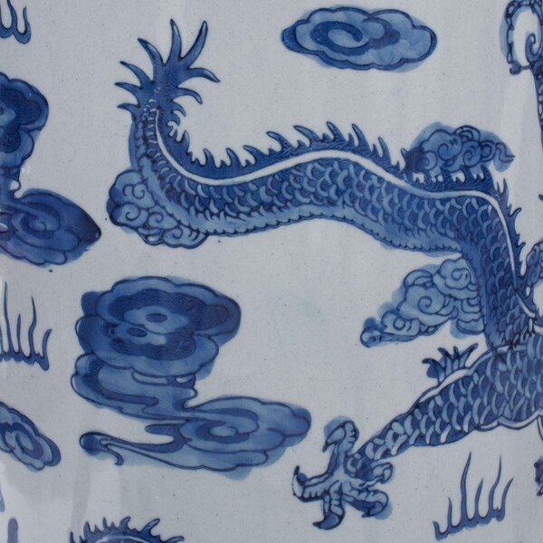 Handmade 24" Dragon Blue and White Porcelain Umbrella Stand