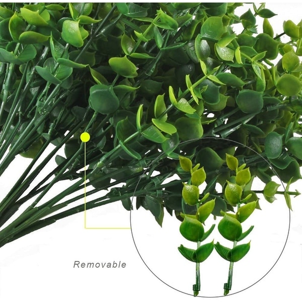 Enova Home 4 Pack Artificial Fake Green Plant Eucalyptus Plastic Leaves Grasses Bush for Home Table Office Outdoor Decoration