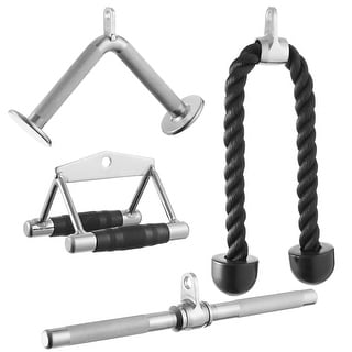 Cable LAT Attachment Set w/ Tricep Rope, Double D, Straight Bar, V Bar - Chrome