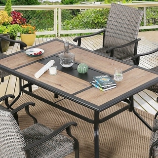 Patio Dining Table with Umbrella Hole and Wood-Look Table Top