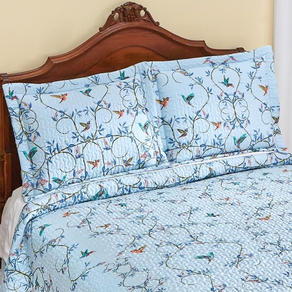 Light Blue Hummingbird Blue Scroll Sham
