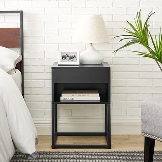 BIKAHOM Simple End Table with Drawer and Shelf for Any Room,Nightstand,Metal Leg Design