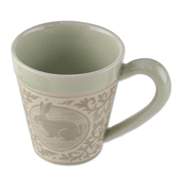 Handmade Thai Zodiac Celadon ceramic mug (Thailand)