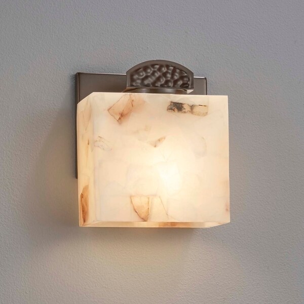 Justice Design Alabaster Rocks! Elevate 20-inch Brushed Nickel LED Linear Bath Light, Shaved Alabaster Rocks Shade