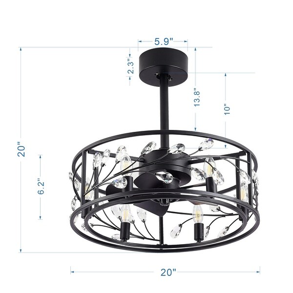20 IN Modern Crystal 5 Blade Ceiling Fan with Light Kit and Remote