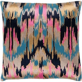 Virgil Hot Pink & Navy Embroidered Ikat Throw Pillow Cover (18" x 18")