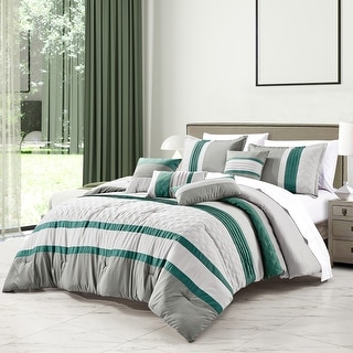 Wellco Bedding Comforter Set Bed In A Bag - 7 Piece Luxury Bedding Sets - Oversized Bedroom Comforters, Green