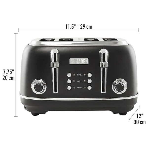 Haden Heritage 4 Slice Wide Slot Toaster with Removable Crumb Tray, Black/Chrome - Black - 4.2