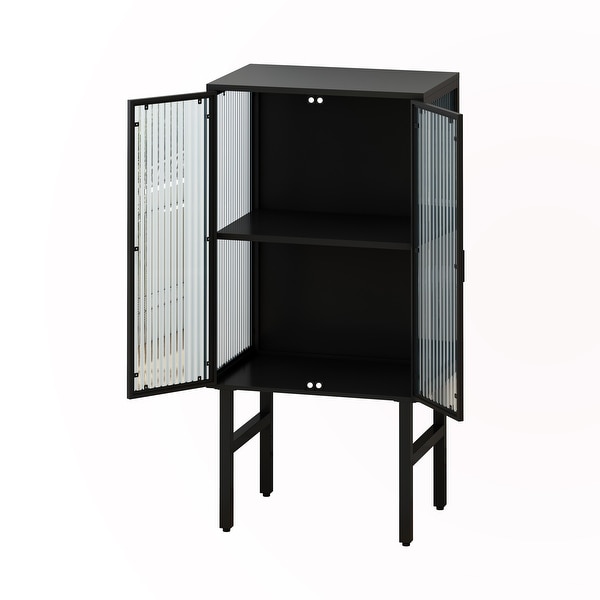 23.62" Glass Doors Two-door Cabinet with Two-tier Storage