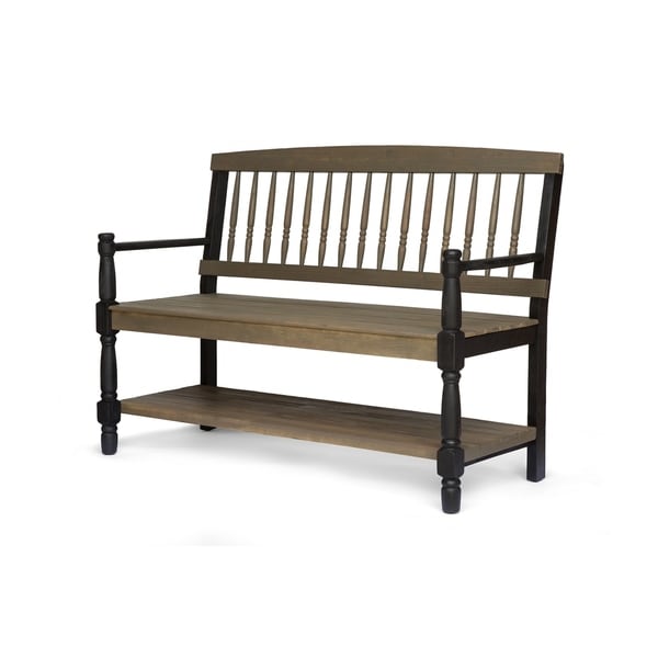 Imperial Outdoor Rustic Acacia Wood Bench with Shelf by Christopher Knight Home