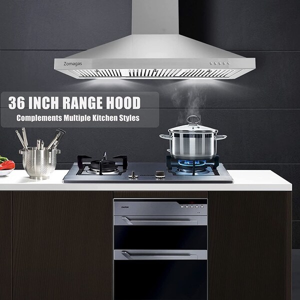 Tieasy Range Hood Wall Mount Vent Hood Stainless Steel silver 3 Speed 24 inch 30 inch 36 inch