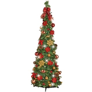 LED Lighted Decorated Artificial Pop-Up Tree - 15.130 x 15.000 x 5.250