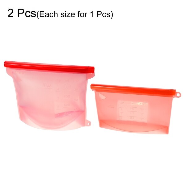 Silicone Food Storage Containers Leakproof Reusable Freezer Bags-Red(2PCS) - Red