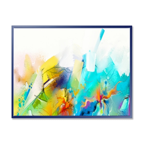 Designart "Turquoise Story With Touches Of Yellow And Red" Modern Framed Canvas Wall Art Print