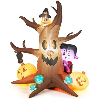 6 FT Inflatable Halloween Dead Tree with Pumpkin Blow up Ghost Tree w/ RGB Lights