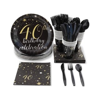 24 Set 40th Birthday Celebration Party Supply Plate Napkins Cup Knife Spoon Fork