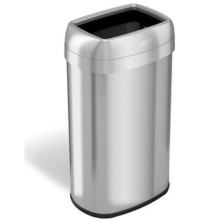 iTouchless 16 Gallon Dual-Deodorizer Oval Open Top Trash Can, Stainless Steel, 60 Liter Open Garbage Can