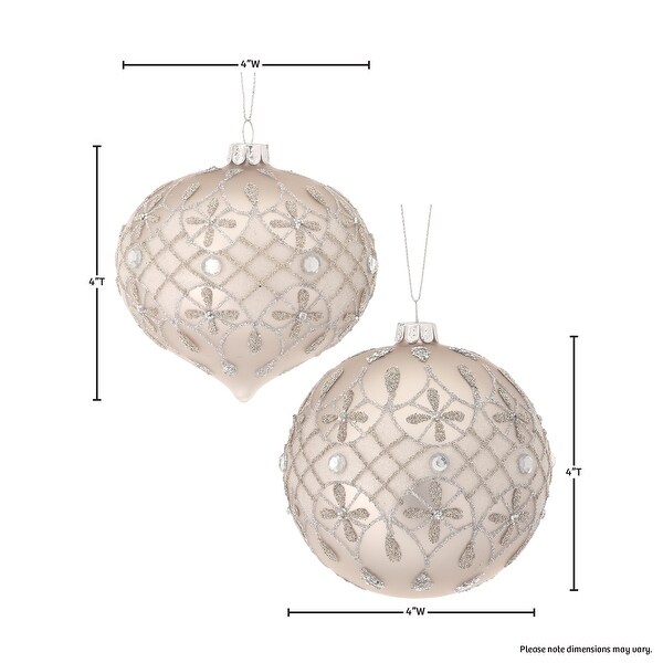 4-6" Glass Jewel Waldorf Ball/Onion Ornament Set Of 2