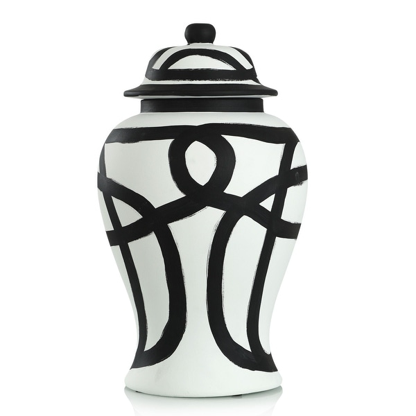 Ginger Jar- Large - Black And White Finish On Ceramic