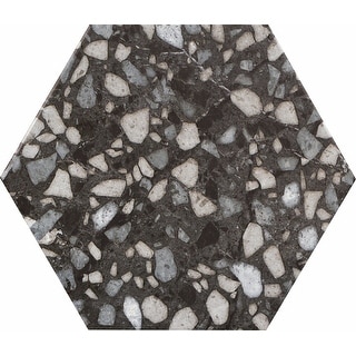 Industry Tile 9x10 Hexagon Terrazzo Black Porcelain Tile ( 16 pc/ 8.08 sq ft per box)