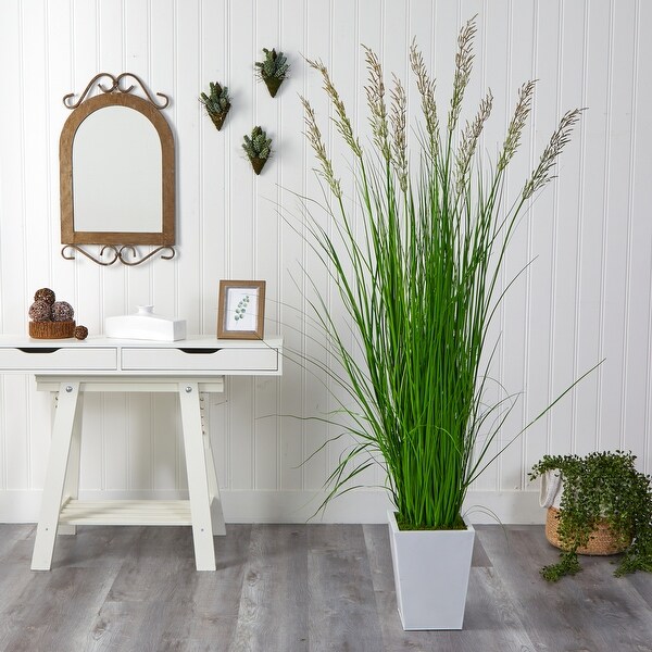 75" Grass Artificial Plant in White Metal Planter - 15"