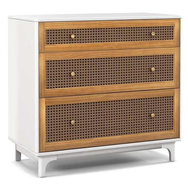 Costway 3-Drawer Rattan Dresser Modern Closet Chest Storage Cabinet