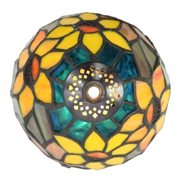 Copper Grove Blandford 11.5-inch Tiffany Style Stained Glass Sunflower Blossoms Lamp - 6"L x 6"W x 12"H