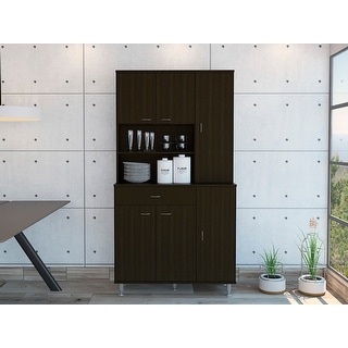 FM Furniture Venice 90 Pantry Cabinet, Multiple Cabinets, One Drawer, and Two Open Shelves