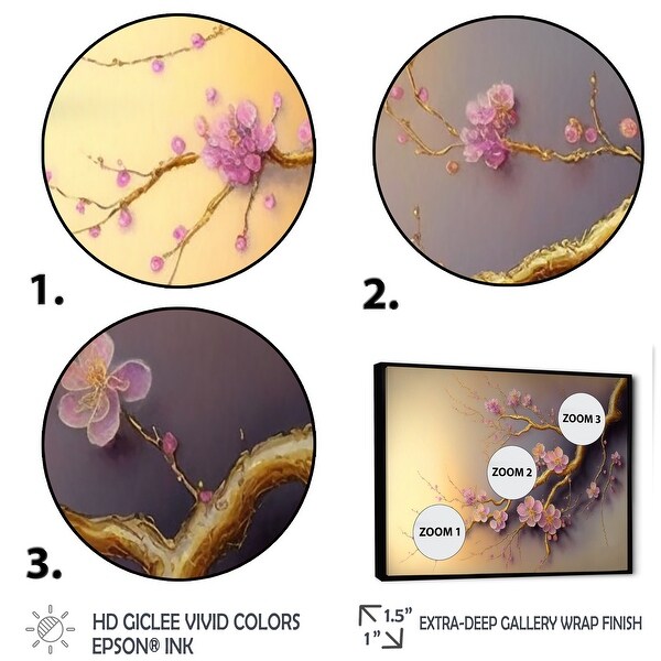 Designart "Pink And Plum Cherry Blossom Branch VII" Modern Framed Canvas Art Print