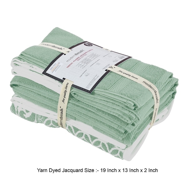 Bev Modern 6 Piece Cotton Towel Set, Jacquard Filigree Pattern, Sage Green