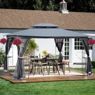 Outdoor Patio Gazebo Canopy Tent With Ventilated Double Roof And Mosquito net