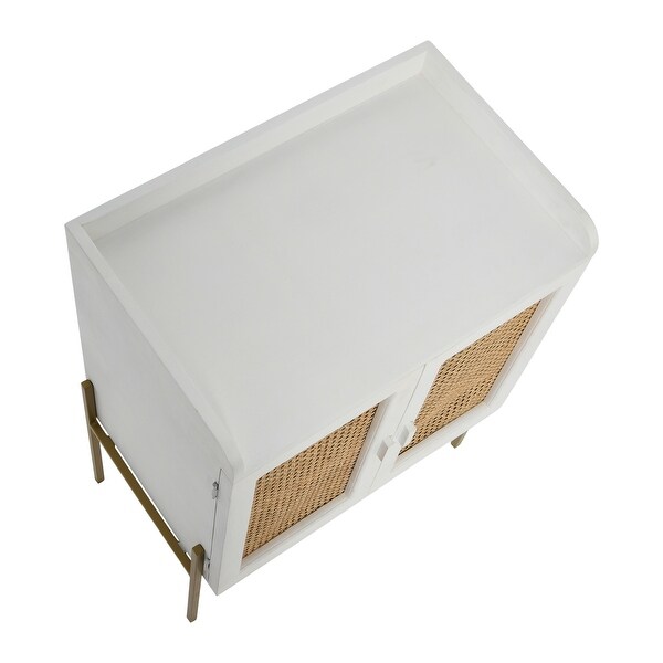 Modern Wood and Metal Bar Cabinet with Cane Panels