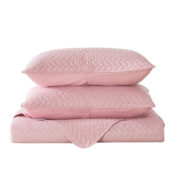 Embossed Reversible Bedspread Coverlet Quilt Set King Pink
