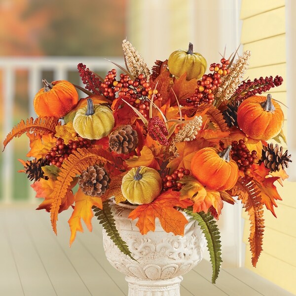 Artificial Autumn Harvest Pumpkin Bushes - Set of 3 - 16.250 x 11.000 x 5.000