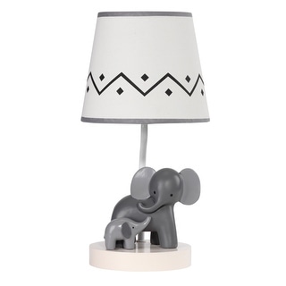 Lambs & Ivy Me & Mama White/Gray Elephant Nursery Lamp with Shade & Bulb - Gray
