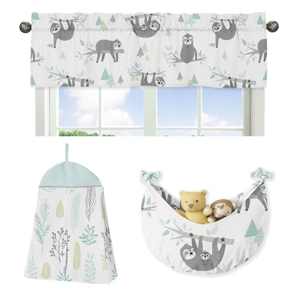 Sweet Jojo Designs Blue Grey Jungle Sloth Leaf Unisex 11pc Nursery Crib Bedding Set - Turquoise Gray Green Tropical Rainforest