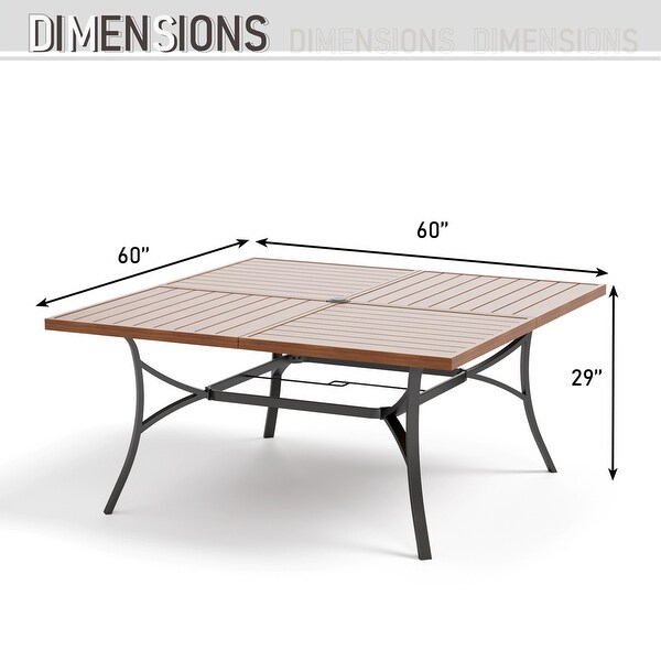 9 Pieces Patio Dining Set, 60 Inch Square Metal Table and Sling Dining Chairs