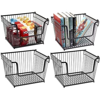 Stackable Metal Storage Organizer Bin Basket - Large, 4 Pack