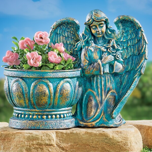 Hand-Painted Praying Angel Copper Style Planter - 12.000 x 10.250 x 9.500