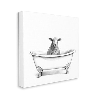 Stupell Wooly Sheep in Bath Tub Farm Animal Bathroom Canvas Wall Art - Black