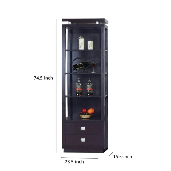 Spacious Media Tower With Square Bar Drawer Handles, Dark Brown