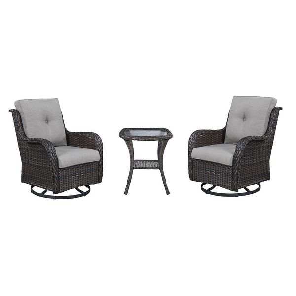 Outdoor 3-piece Steel Wicker Swivel Chair Table Set