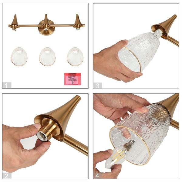 Modern Glam Gold 3-Light Glass Bathroom Vanity Light for Powder Room - Electroplated Brass - L20.9"xW8.7"xH6.3"