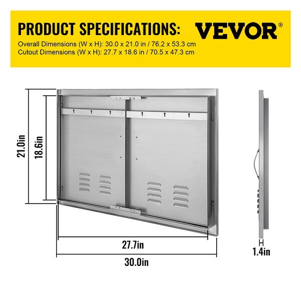 VEVOR Outdoor Kitchen Access Doors 30W x 21H Inch 304 Stainless Steel Double Doors with Vents BBQ Access Door - 30W x 21H Inch