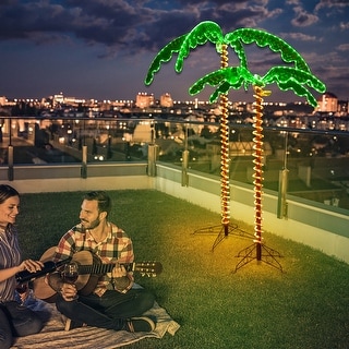 Costway 2PCS 5 FT & 7 FT Tropical LED Rope Light Palm Trees Pre-Lit - See Details
