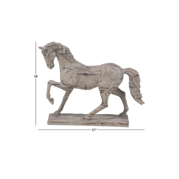 Beige Polystone Vintage Sculpture Horse 18 x 21 x 6 - 21 x 6 x 18