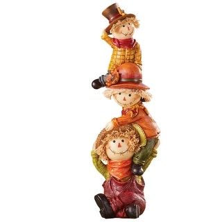 Colorful Fall Stacked Scarecrows Decoration - 3.63 x 11 x 4.12