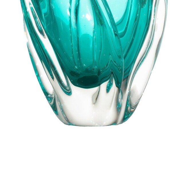 Aqua Swirl Hand Blown Art Glass Vase